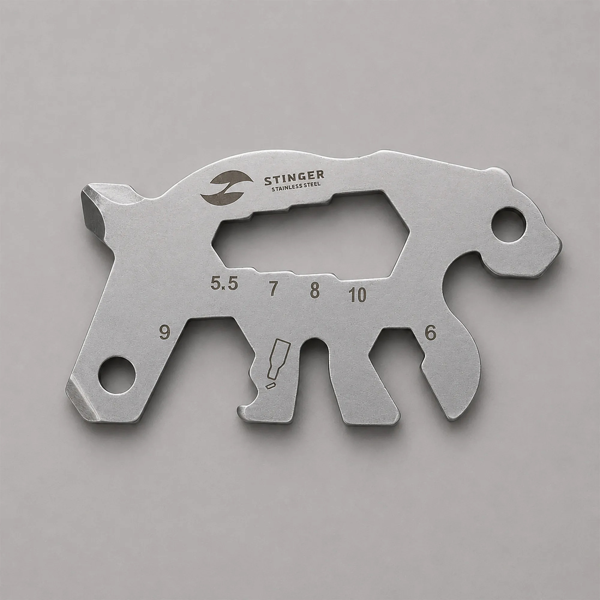 Мини-мультитул карманный Stinger, 55 x 35 мм, 5 функций, медведь, нержавеющая сталь, серебристый, в блистере