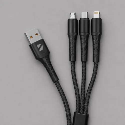 Дата-кабель Armor 3 в 1: micro USB, USB-C, Ligthning, 1.2м, черный, Deppa