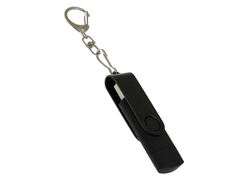 USB-флешка на 256 Гб 2 в 1 поворотный механизм, c дополнительным разъемом Type-C с одноцветным металлическим клипом, черный