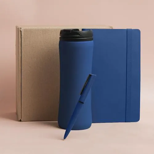 Набор подарочный OFFICEKIT: термос, ежедневник, ручка,  стружка, коробка, синий, синий