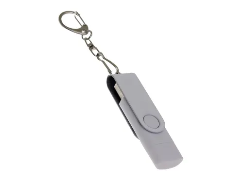 USB-флешка на 256 Гб 2 в 1 поворотный механизм, c дополнительным разъемом Type-C с одноцветным металлическим клипом, белый