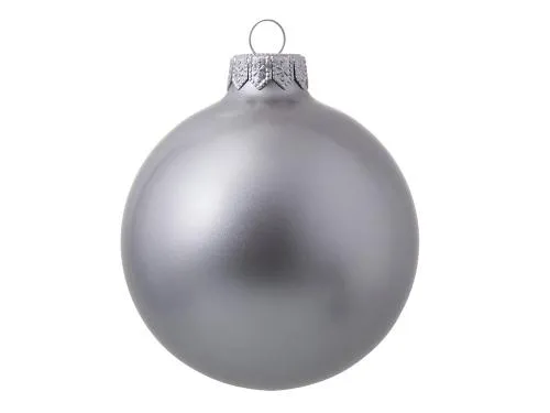 Стеклянный елочный шар Christmas bauble, серебро, металлик, с серебристым колпачком в черной коробке