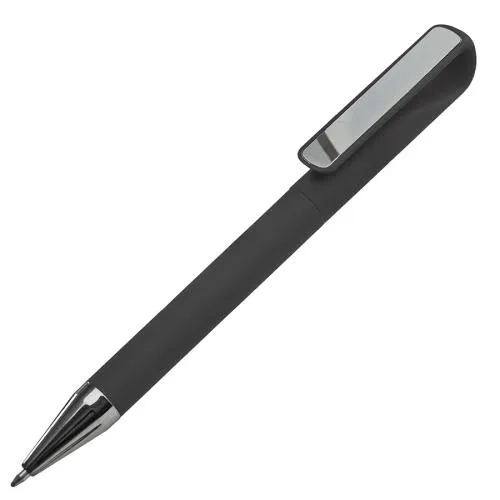 Ручка шариковая GLOSSY GUN с покрытием soft touch, черный, серебристый
