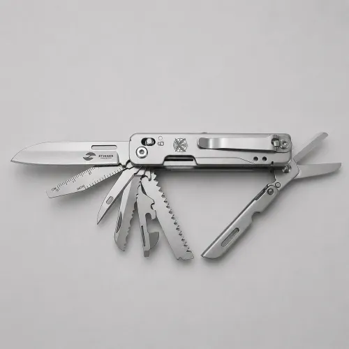 Мультитул Stinger, 92 х 30 мм, 15 функций, нержавеющая сталь, серебристый, в картонной коробке