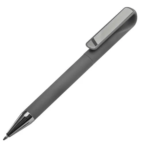Ручка шариковая GLOSSY GUN с покрытием soft touch, серый, серебристый