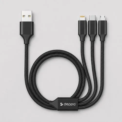 Дата-кабель 3 в 1: micro USB, USB-C, Ligthning, алюминий, 1.2м, черный, Deppa