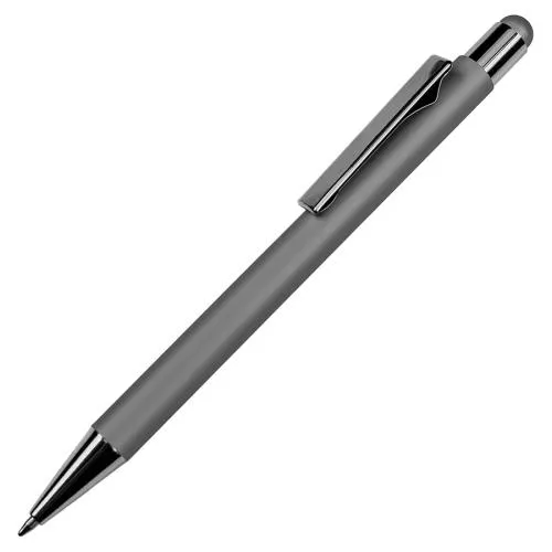 Ручка шариковая FACTOR COLOR со стилусом, серый, металл, пластик, софт-покрытие, серый