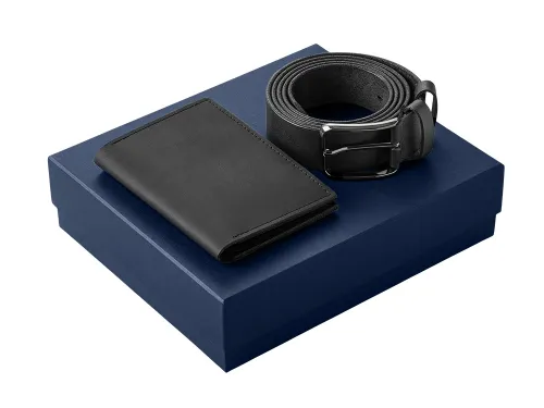 Подарочный набор Long River: обложка для паспорта, ремень (без лого Long River), синяя коробка