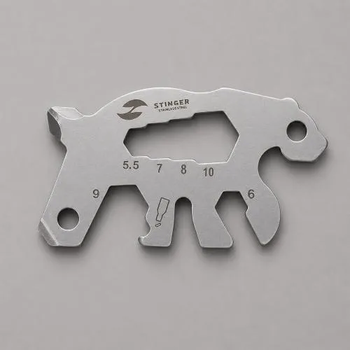 Мини-мультитул карманный Stinger, 55 x 35 мм, 5 функций, медведь, нержавеющая сталь, серебристый, в блистере