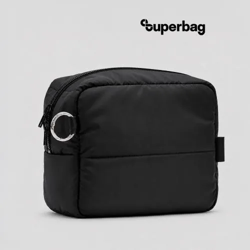 Несессер Superbag Bubble, стёганый, на молнии, с креплением на кольцо-карабин (черный)