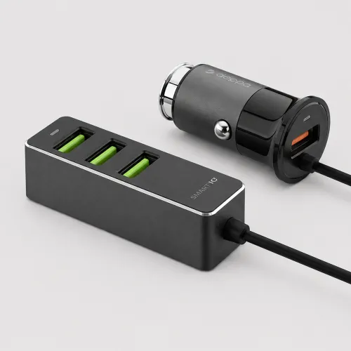 АЗУ 1 USB + 3 USB для пассажиров, QC 3.0, 7А, алюминий, графит, Deppa