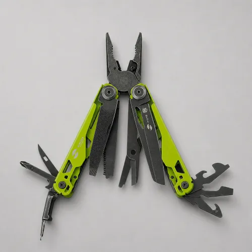 Мультитул Stinger, 107 х 19 мм, 19 функций, сталь, салатовый корпус, стоунвош, в картонной коробке, в комплекте нейлоновый чехол
