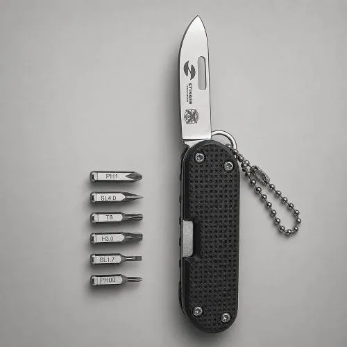 Нож перочинный Stinger, 73 мм, 8 функций, материал рукояти фиброволокно, нейлон (черный), в картонной коробке