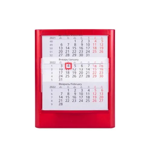 Календарь настольный на 2 года ; прозрачно-красный; 12,5х16 см; пластик; тампопечать, шелкография, ярко-красный
