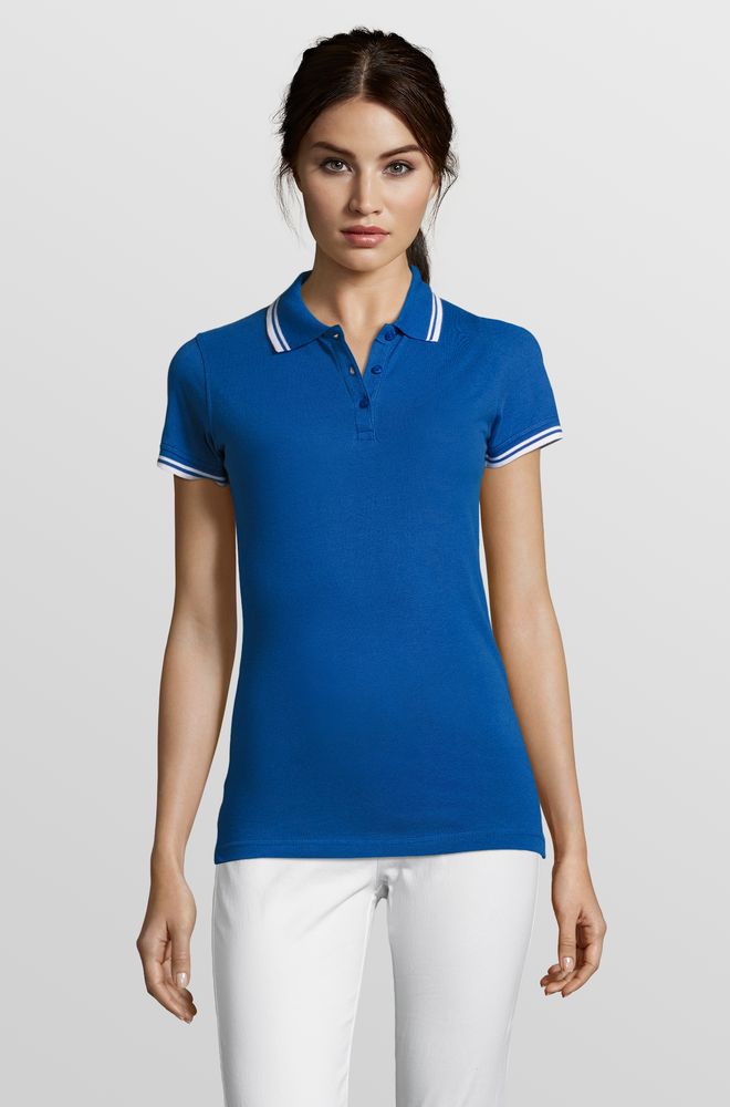 Рубашка поло женская Pasadena Women 200 с контрастной отделкой, ярко-синяя с белым-8