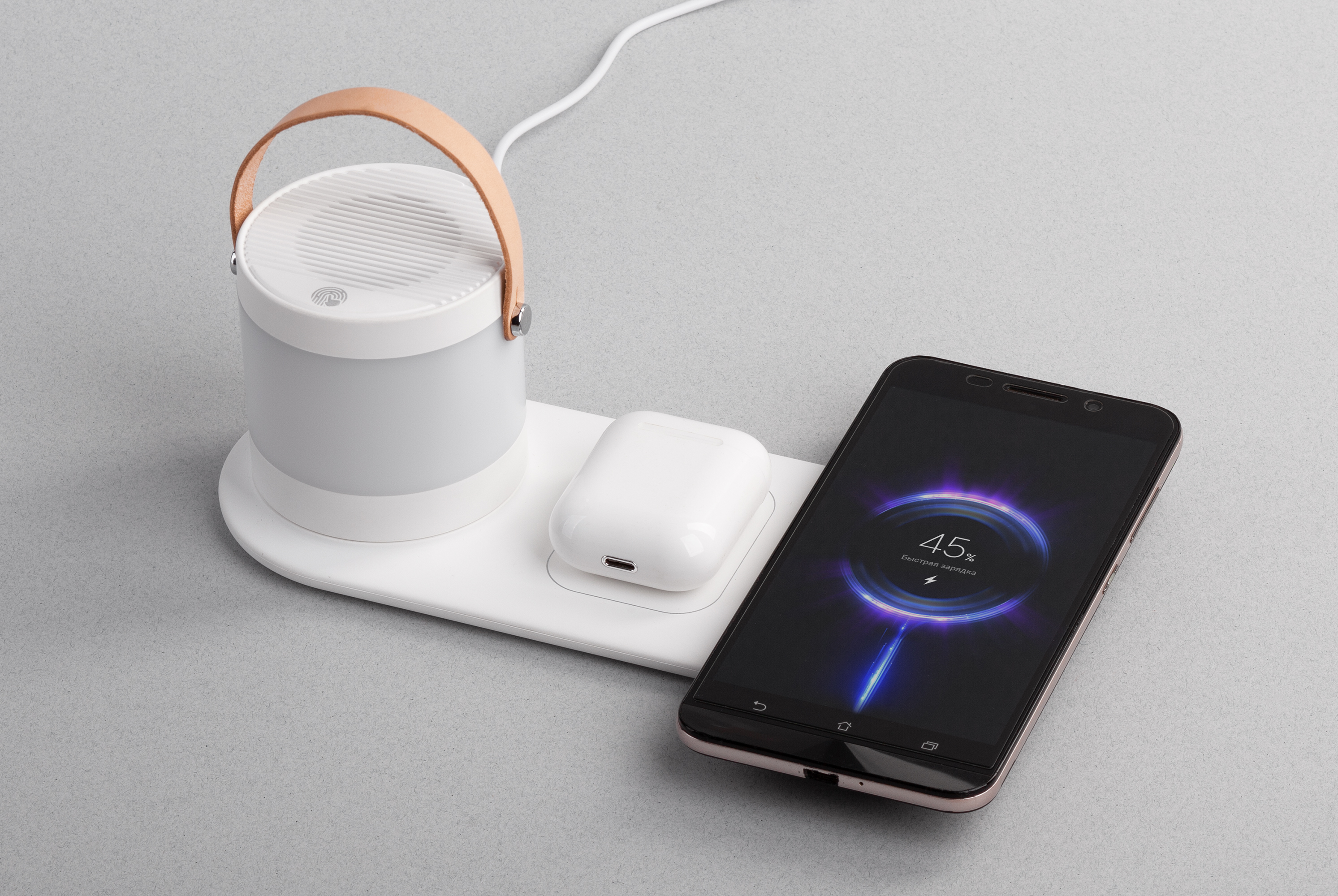 Настольная беспроводная (15W) зарядная станция "Smart Home" с bluetooth колонкой-лампой-0