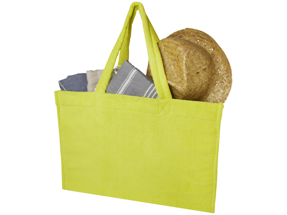 Пляжная эко-сумка Siam объемом 13 л из переработанной махровой ткани, сертифицированной GRS - Лайм-2