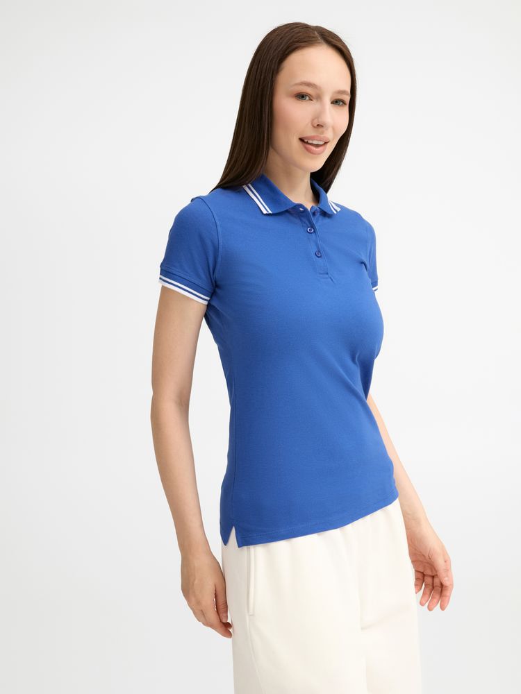Рубашка поло женская Pasadena Women 200 с контрастной отделкой, ярко-синяя с белым-6