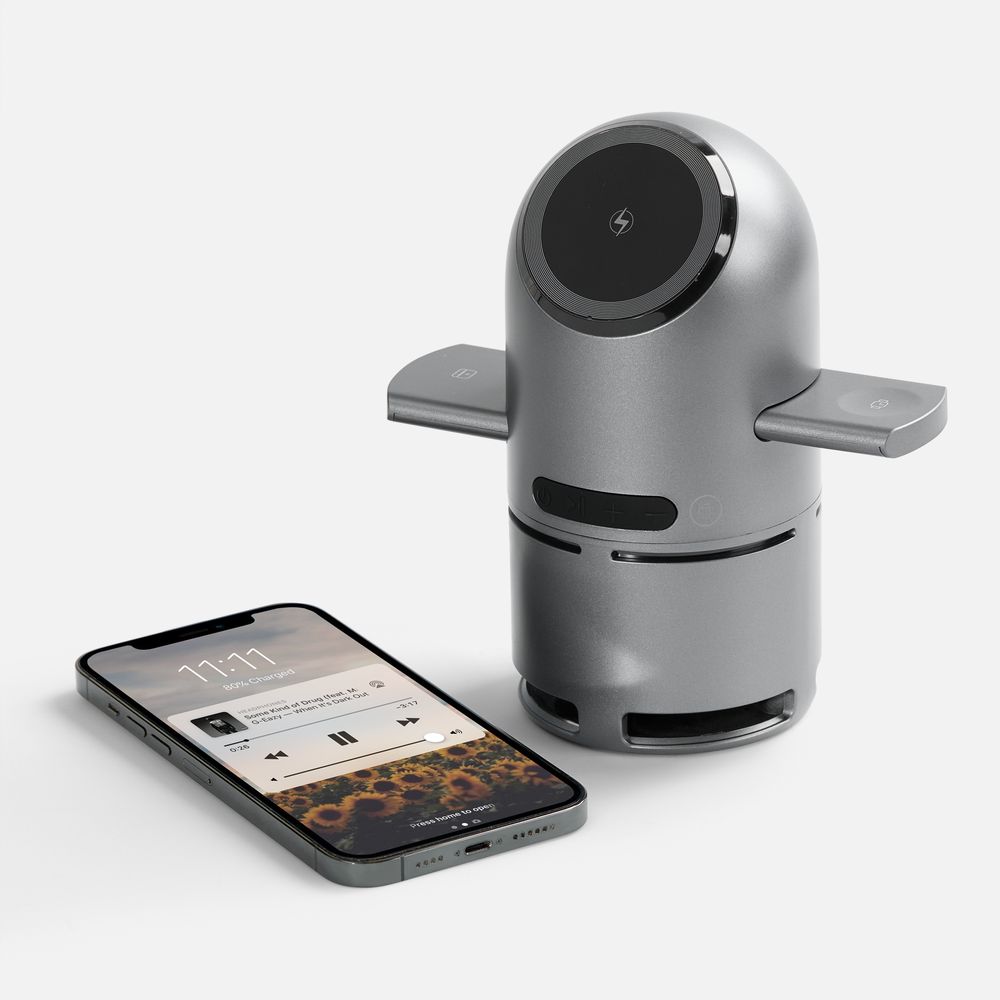 Bluetooth-колонка с беспроводной зарядкой Droid, серая-4