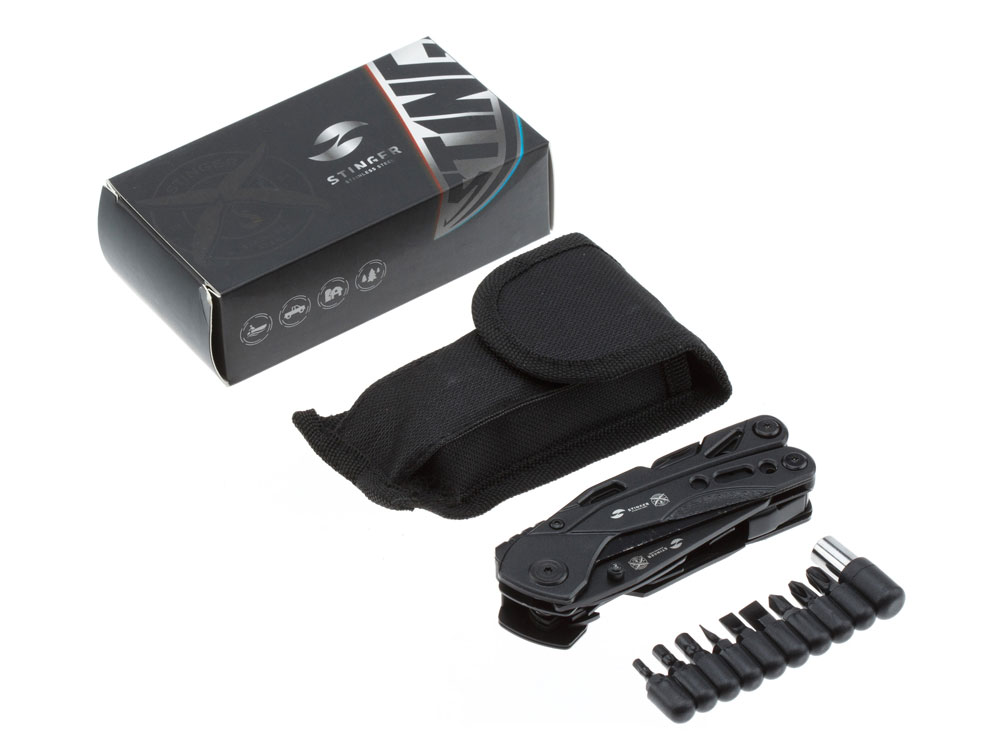 Мультитул Stinger, 105x45 мм, 13 функций, сталь, чёрный, в комплекте 9 насадок и нейлоновый чехол-4