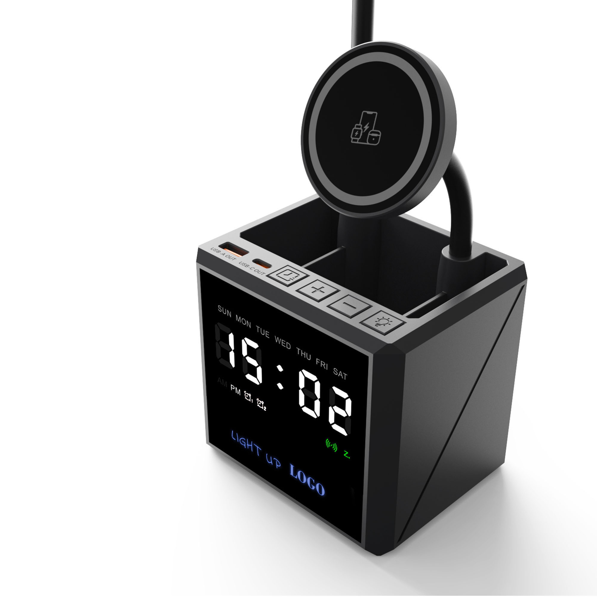 Лампа "Smart Flex" с беспроводным 3в1 (15W) ЗУ с MagSafe, часами, карандашницей и подсветкой логотипа-2