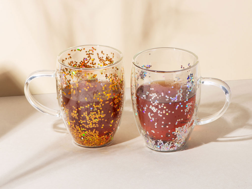 Кружка с двойными стенками с блестками, 360 мл, золотистый-6