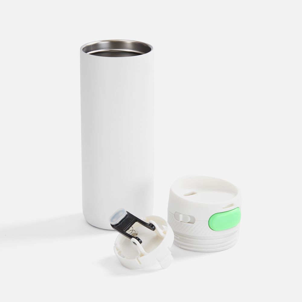 Термостакан X1 с цветной кнопкой, белый с зеленым-1