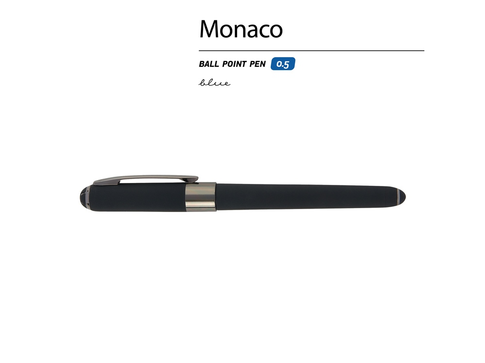 Ручка пластиковая шариковая Monaco, 0,5мм, синие чернила, черный/вороненая сталь-1