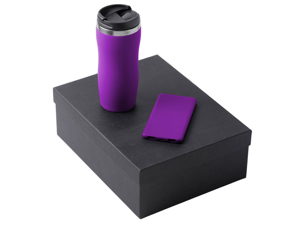 Подарочный набор c вакуумной термокружкой и повербанком С1, фиолетовый-0