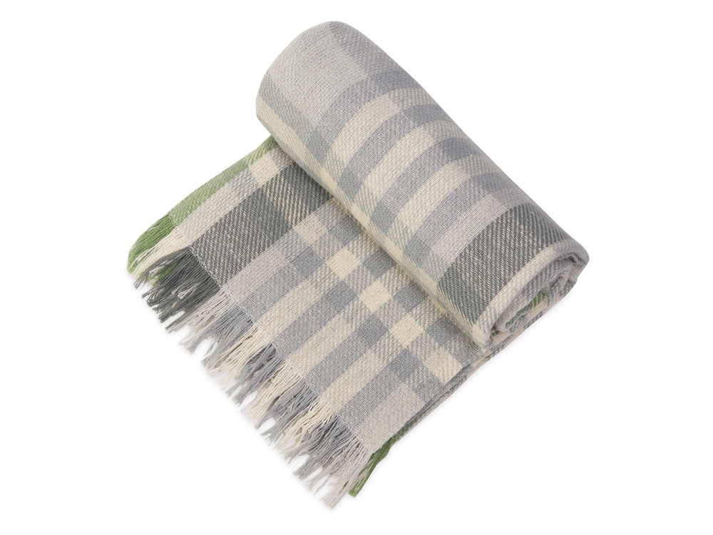 Плед Liner с бахромой, 140*205 см., серый с фисташковым-0