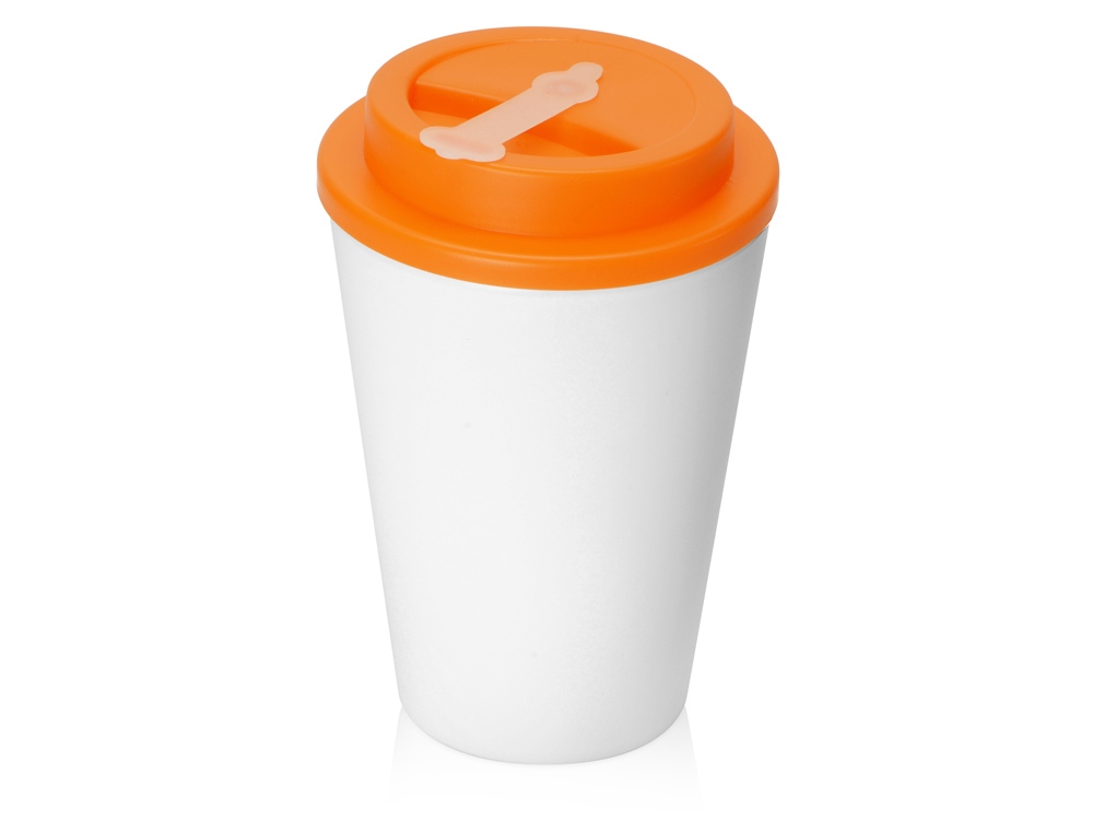 Пластиковый стакан Take away с двойными стенками и крышкой с силиконовым клапаном, 350 мл, белый/оранжевый-0
