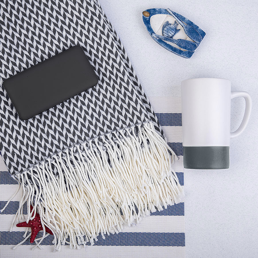 Набор подарочный REALSAILOR: универсальный аккумулятор, плед, кружка, подарочная коробка, серый, серый, белый-0