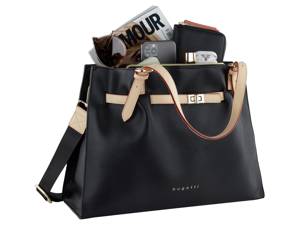 Сумка наплечная женская BUGATTI Ella, черная, полиуретан, 37,5х13,5х28 см-4