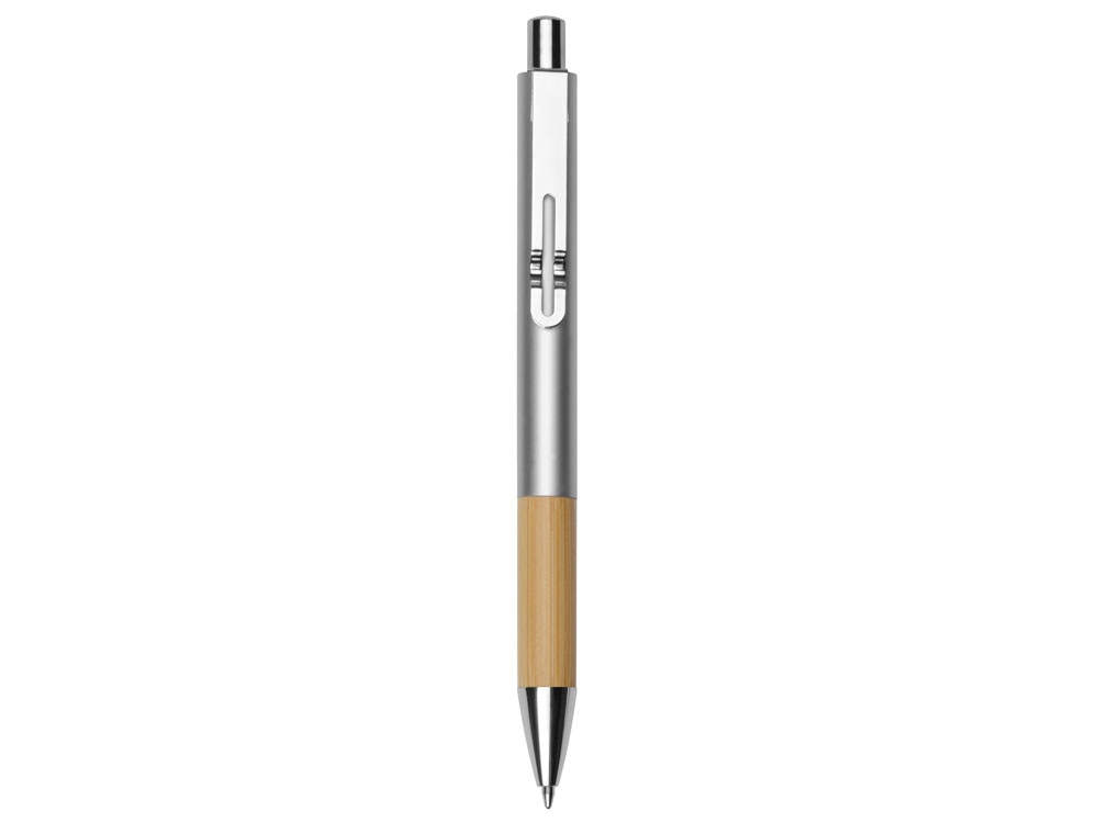 Ручка металлическая шариковая Sleek, серебристый/бамбук-1