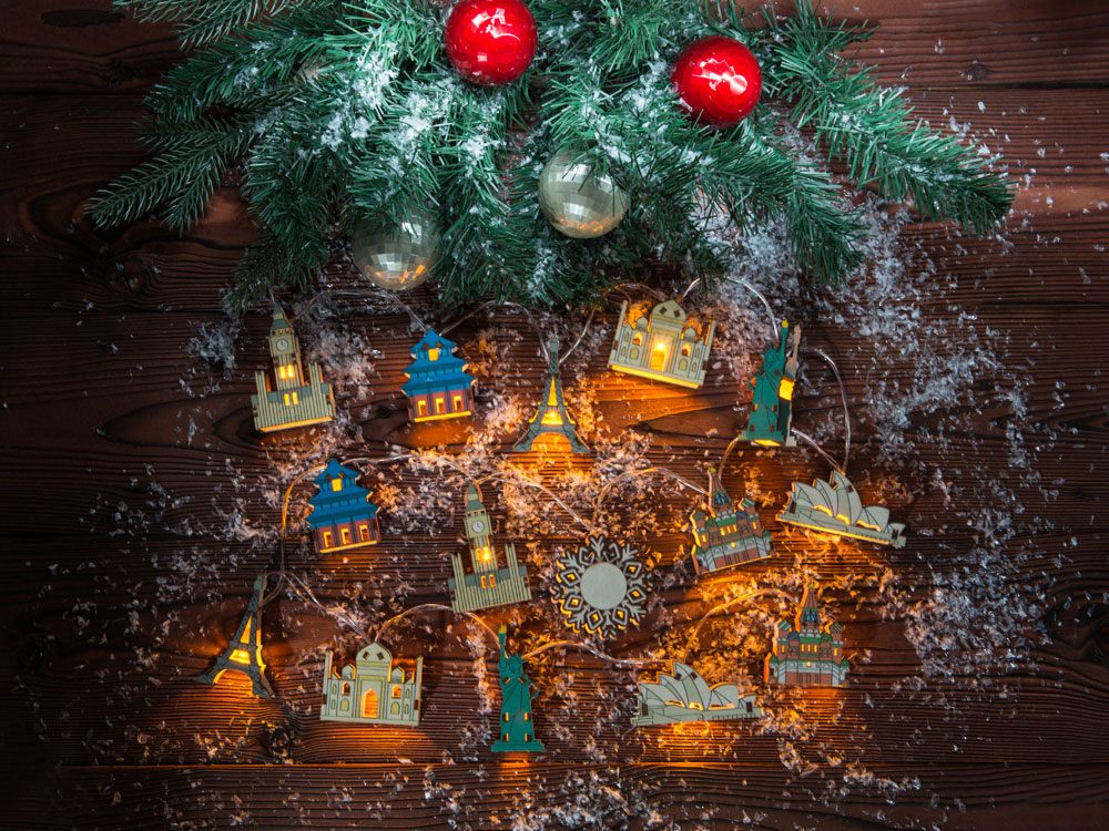 Ёлочная гирлянда с лампами в подарочной коробке Достопримечательности мира-5