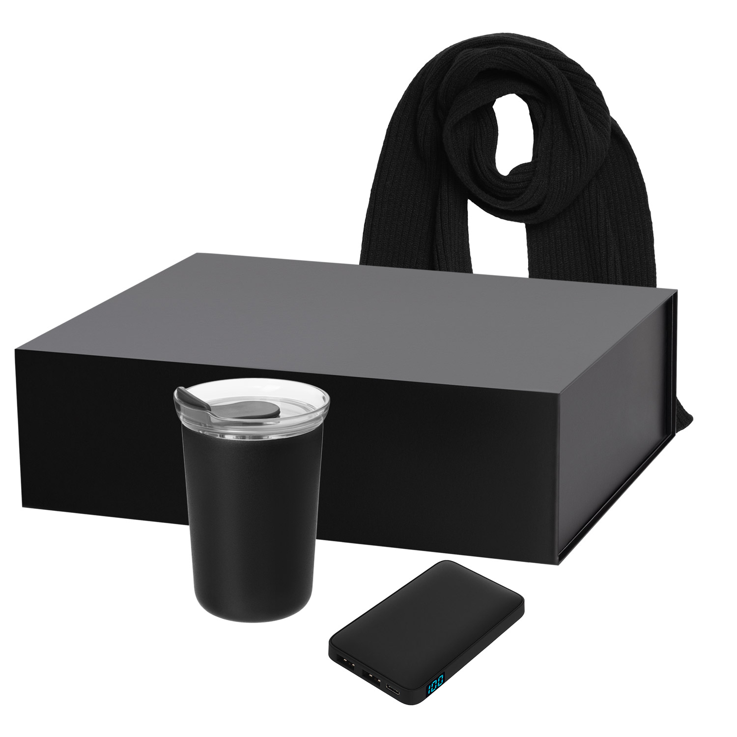 Подарочный набор Страда (Strada), Анкор (Ancor), Форгес (Forges), черный (термокружка, аккумулятор, шарф)-0