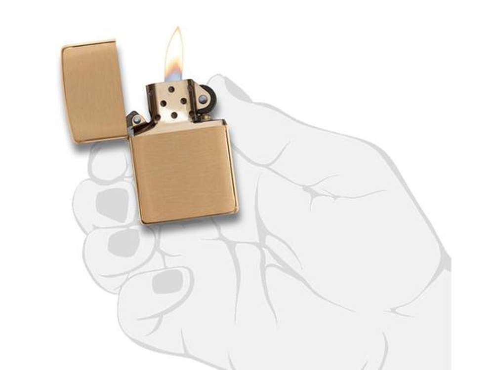 Зажигалка ZIPPO с покрытием Brushed Brass, латунь/сталь, золотистая, матовая, 38x13x57 мм-2