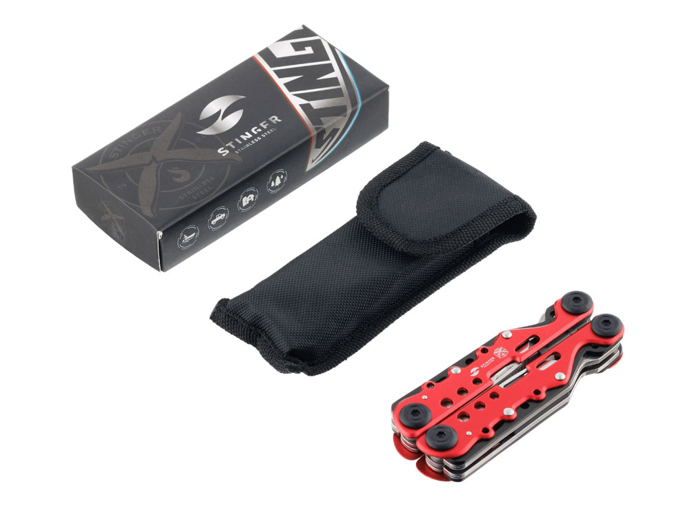 Мультитул Stinger, 105x40 мм, 13 функций, сталь, красно-серебристый, в комплекте нейлоновый чехол-4