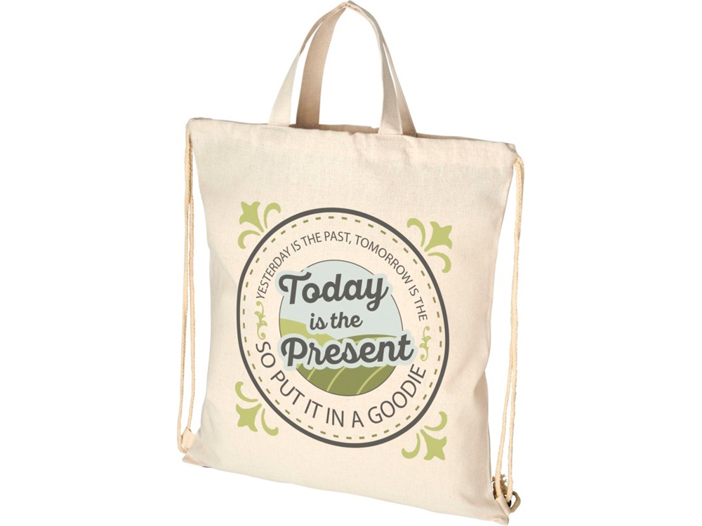 Рюкзак со шнурком Pheebs из 210 г/м2 переработанного хлопка, натуральный-3