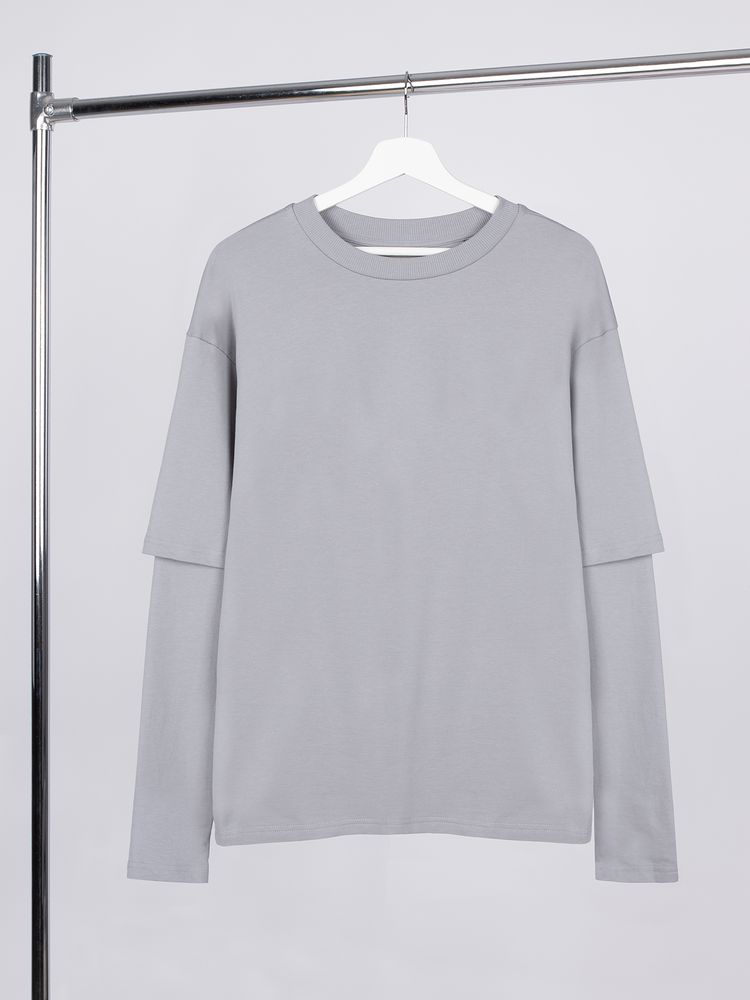 Футболка оверсайз с двойным рукавом Kosmos, светло-серая-2