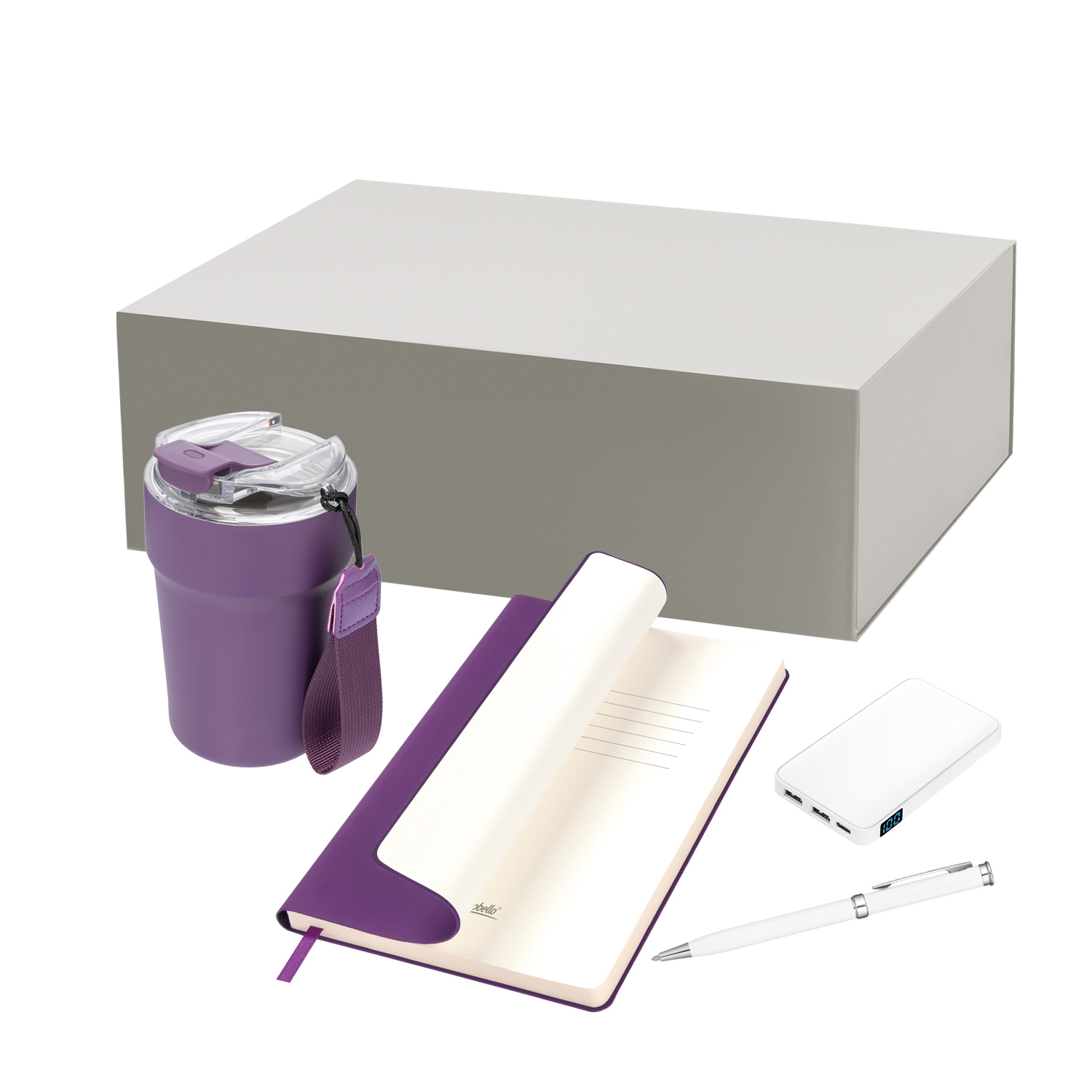 Подарочный набор Monaco, фиолетовый (термокружка, аккумулятор, ежедневник, ручка)-0