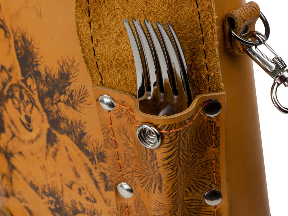 Набор Подарочный: фляга 511/2 (рыжая кожа), 2л+2 стаканчика+2 вилки-7