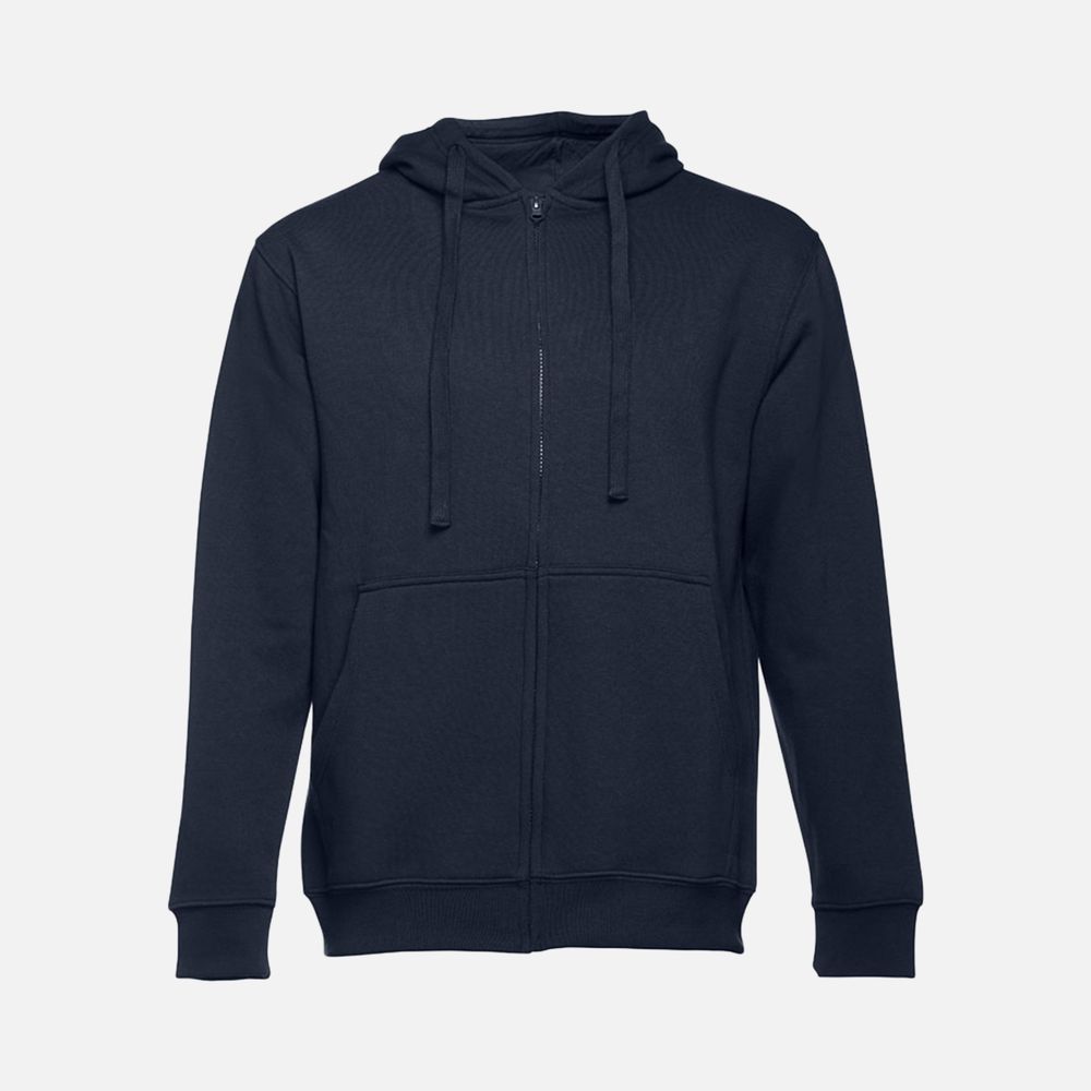 Толстовка мужская на молнии с капюшоном Amsterdam, темно-синяя-0