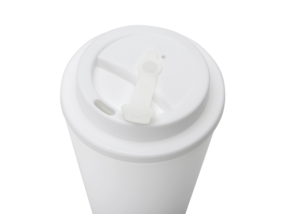 Пластиковый стакан Take away с двойными стенками и крышкой с силиконовым клапаном, 350 мл, белый-2