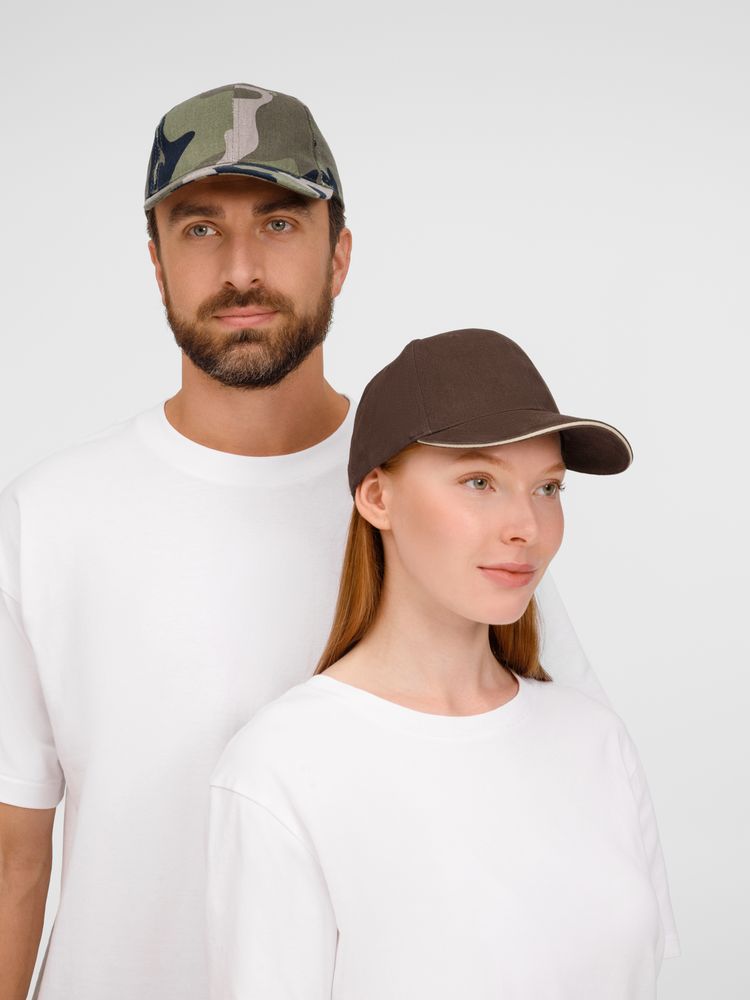 Бейсболка Buffalo, коричневая с бежевым-4