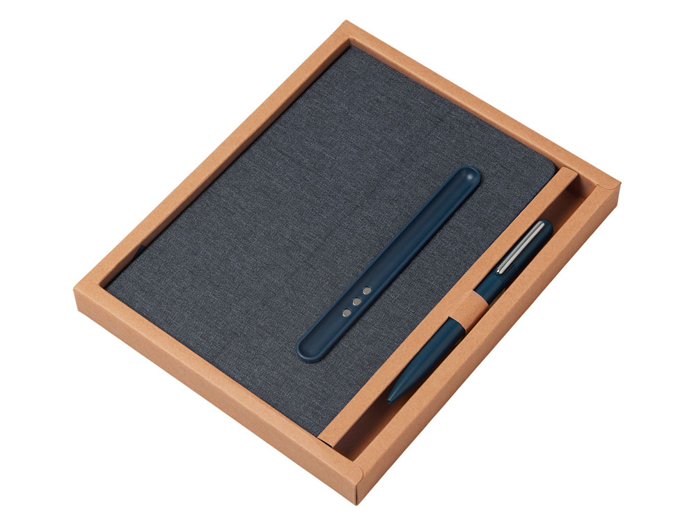 Набор блокнот А5 с магнитным держателем для ручки и подставкой для телефона и металлической шариковой ручкой NotaBene, темно-синий-10
