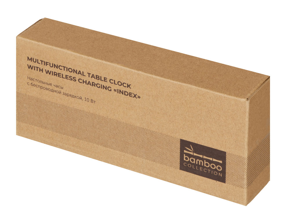Часы настольные с беспроводной зарядкой Index, 10 Вт, бамбук-5