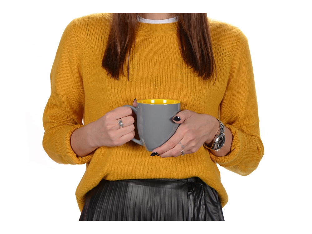 Кружка керамическая Gracy 450мл, серый/желтый-1