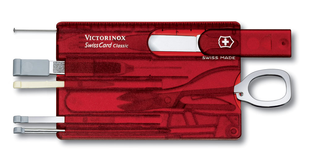 Швейцарская карточка VICTORINOX SwissCard Classic, 10 функций, полупрозрачная красная-2
