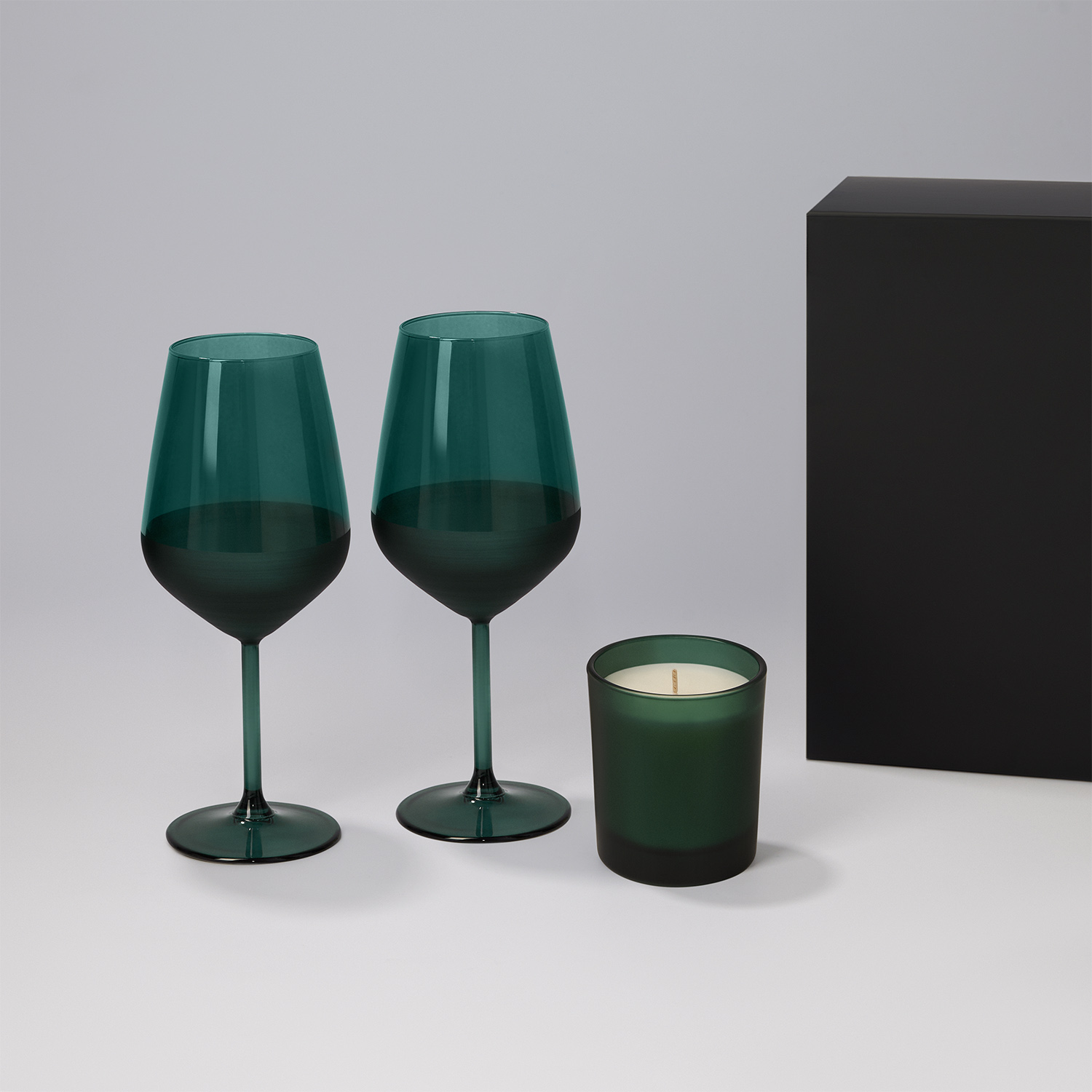Подарочный набор свеча Энигма (Enigma) + 2 бокала для вина Эмеральд (Emerald) в черной коробке-0
